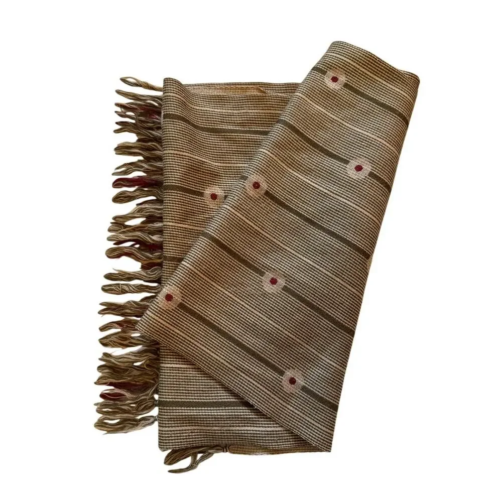 Penhaligon's London 1870 Italy 100% Wool Fringe Scarf Brown Burgundy Striped